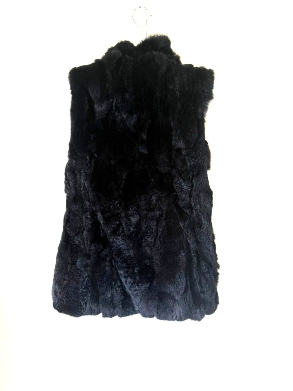 Dana Stein Reversible Rex Rabbit Fur Vest Women XS Black Full Zip Longline - Picture 2 of 11